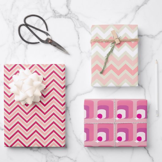 Pink Wrapping Paper Flat Sheet Set 3 Geschenkpapier Set (Vorderseite)