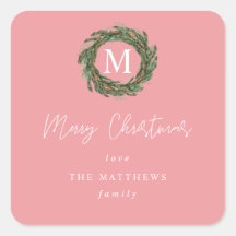 Pink Wreath Monogram Frohe Weihnachtsgeschenke