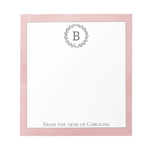Pink Wreath Monogram Notepad Notizblock (Vorderseite)