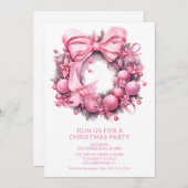 Pink Wreath Weihnachts-Party Einladung (Vorne/Hinten)