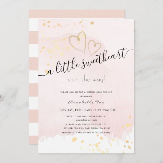 Pink x Gold Sweetheart Virtual Baby Dusche Einladung (Vorne/Hinten)