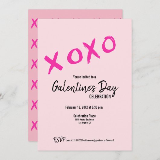 Pink XOXO Cute Galentine's Day Party Einladung (Vorne/Hinten)