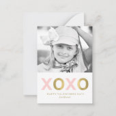 Pink XOXO Kinder Foto Valentine Mitteilungskarte (Vorderseite)