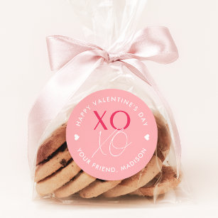 Pink XOXO Personalized Valentine's Day Runder Aufkleber