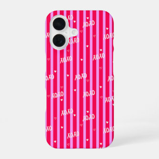 Pink XOXO Striped Phone Case iPhone 16 Hülle