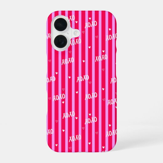 Pink XOXO Striped Phone Case iPhone 16 Hülle (Rückseite)