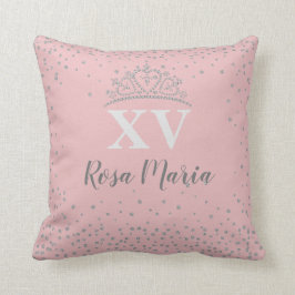 Pink XV 15 Quinceañera Glitzer Krone 16" Kissen