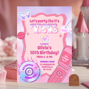 Pink Y2K-Party Zurück Zu 2000er Geburtstag Einladung