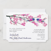 Pink Yarrow Navy Blue Love Bird Forest Wedding Einladung (Vorderseite)