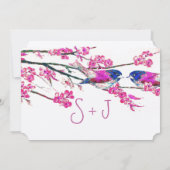 Pink Yarrow Navy Blue Love Bird Forest Wedding Einladung (Rückseite)