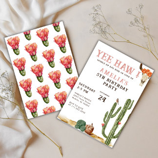 Pink Yee Haw Western Rodeo Cowgirl Birthday Einladung