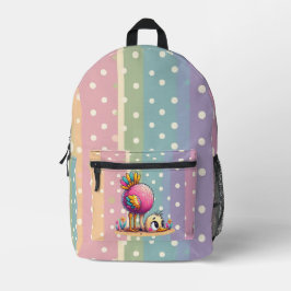Pink, yellow and Green Stripes with polka dots Bedruckter Rucksack