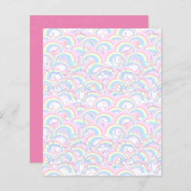 Pink Yellow Aqua Rainbows Stars Scrapbook Paper (Vorne/Hinten)