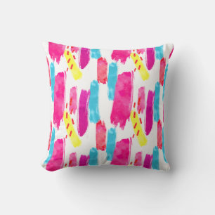 PInk Yellow Blue Abstrakt Paint Strokes   Kissen