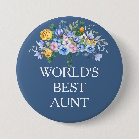 Pink Yellow Blue Floral Beste Tante Button (Vorderseite)