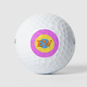 Pink Yellow Blue Monogram Custom Text Golfball (Vorderseite)