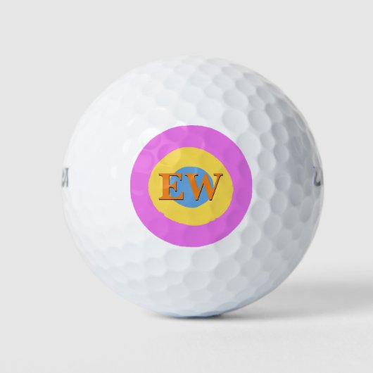 Pink Yellow Blue Monogram Custom Text Golfball (Vorderseite)
