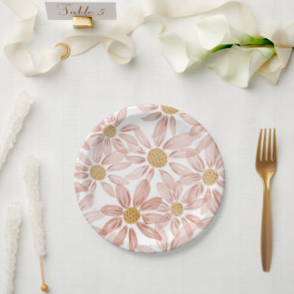 Pink Yellow Boho Daisies Garden Party Pappteller