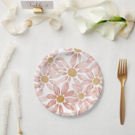 Pink Yellow Boho Daisies Garden Party Pappteller (Hochzeit)