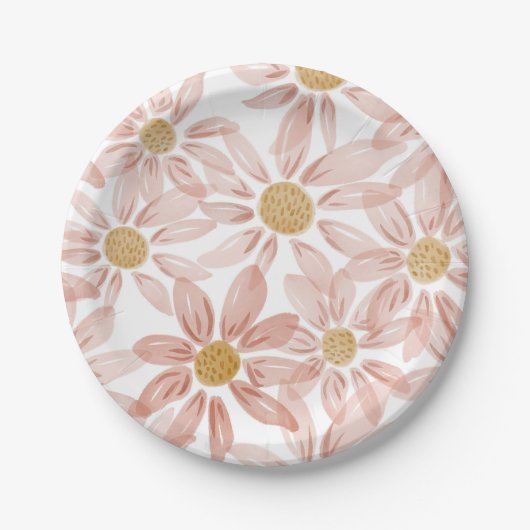 Pink Yellow Boho Wild Daisies Pappteller (Vorderseite)