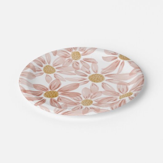 Pink Yellow Boho Wild Daisies Pappteller (Schrägansicht)