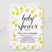 Pink & Yellow Confetti Polka Dots Baby Dusche Einladung (Vorderseite)