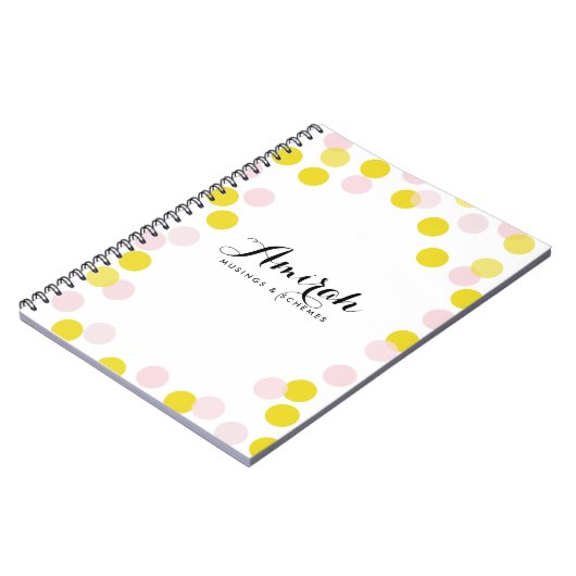 Pink & Yellow Confetti Polka Dots Custom Notebook Notizblock (Linke Seite)