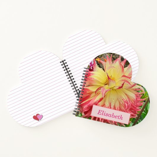 Pink & Yellow Dahlia Herzbuch Notizblock (Innenseite)