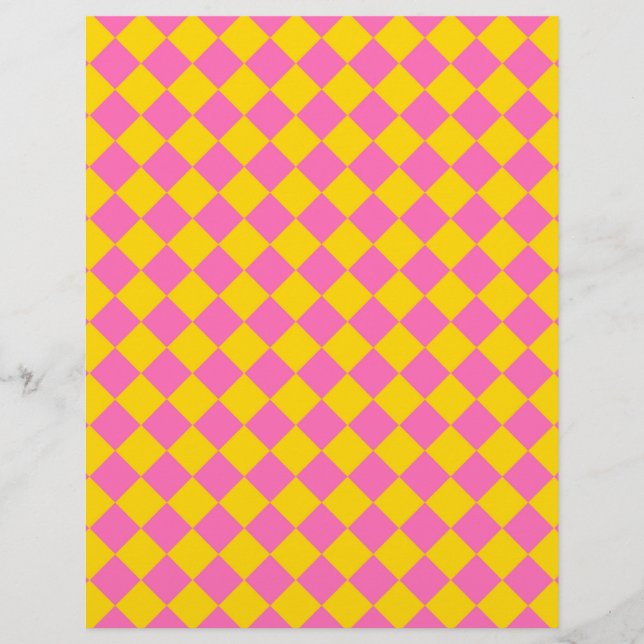 Pink Yellow Diamond Harlequin Schachbrett Pattern Briefbogen (Vorderseite)