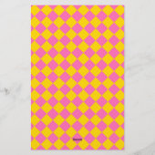 Pink Yellow Diamond Harlequin Schachbrett Pattern Briefpapier (Rückseite)