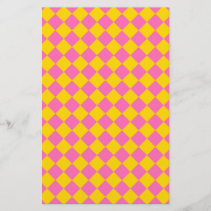Pink Yellow Diamond Harlequin Schachbrett Pattern Briefpapier