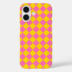 Pink Yellow Diamond Harlequin Schachbrett Pattern iPhone 16 Hülle