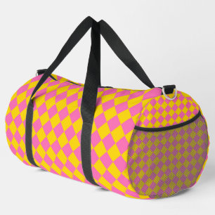Pink Yellow Diamond Harlequin Schachbrett Pattern Duffle Bag