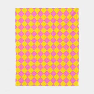 Pink Yellow Diamond Harlequin Schachbrett Pattern Fleecedecke