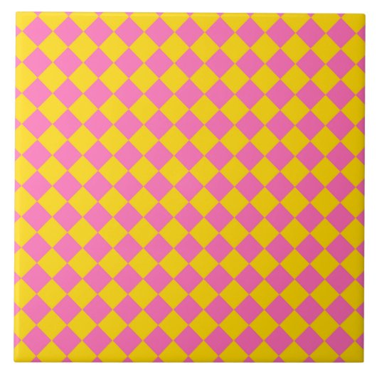 Pink Yellow Diamond Harlequin Schachbrett Pattern Fliese (Vorderseite)