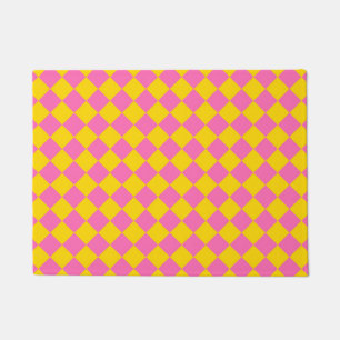 Pink Yellow Diamond Harlequin Schachbrett Pattern Fußmatte