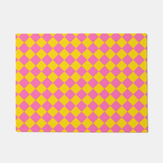 Pink Yellow Diamond Harlequin Schachbrett Pattern Fußmatte (Vorderseite)