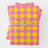 Pink Yellow Diamond Harlequin Schachbrett Pattern Geschenkpapier Set (Beispiel)