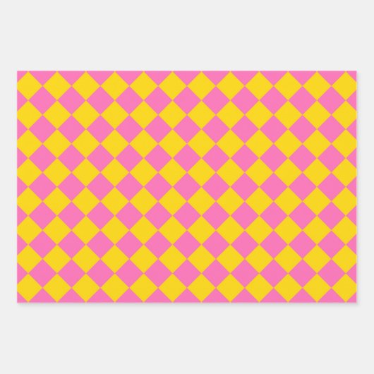 Pink Yellow Diamond Harlequin Schachbrett Pattern Geschenkpapier Set (Vorderseite)