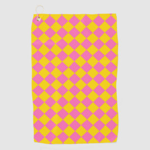 Pink Yellow Diamond Harlequin Schachbrett Pattern Golfhandtuch