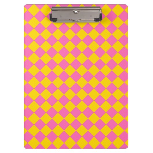Pink Yellow Diamond Harlequin Schachbrett Pattern Klemmbrett (Vorderseite)