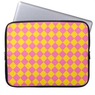 Pink Yellow Diamond Harlequin Schachbrett Pattern Laptopschutzhülle
