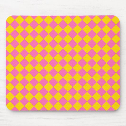 Pink Yellow Diamond Harlequin Schachbrett Pattern Mousepad (Vorne)