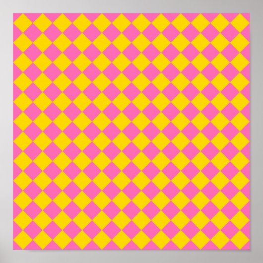 Pink Yellow Diamond Harlequin Schachbrett Pattern Poster (Vorne)