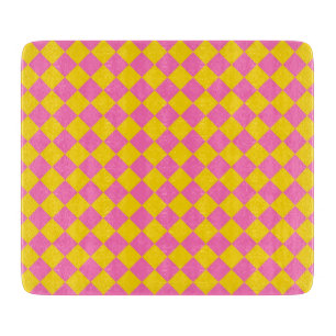 Pink Yellow Diamond Harlequin Schachbrett Pattern Schneidebrett