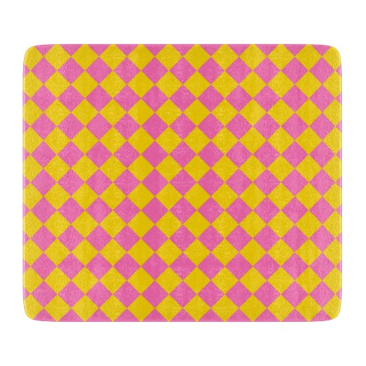 Pink Yellow Diamond Harlequin Schachbrett Pattern Schneidebrett (Vorderseite)