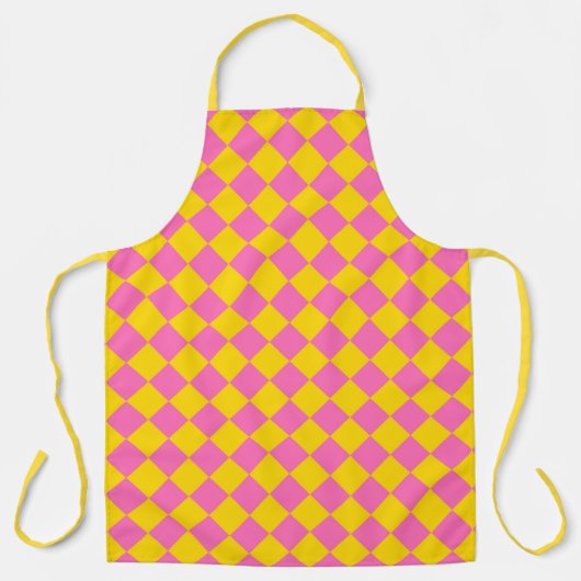 Pink Yellow Diamond Harlequin Schachbrett Pattern Schürze (Vorderseite)