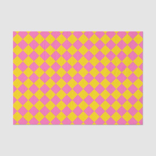 Pink Yellow Diamond Harlequin Schachbrett Pattern Seidenpapier (Vorderseite)