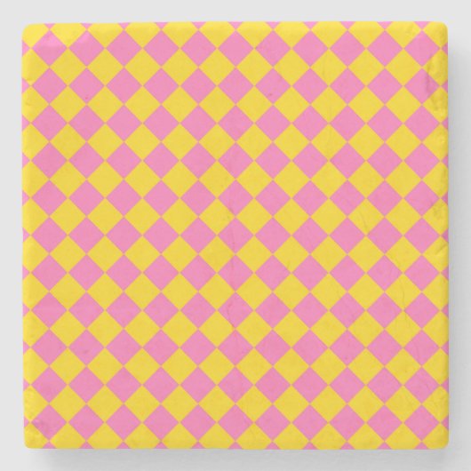 Pink Yellow Diamond Harlequin Schachbrett Pattern Steinuntersetzer (Vorderseite)