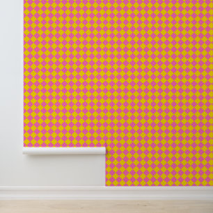Pink Yellow Diamond Harlequin Schachbrett Pattern Tapete